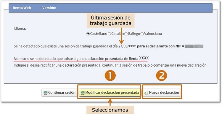 Modificar declaración