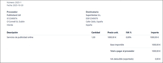 Factura intracomunitaria sin IVA