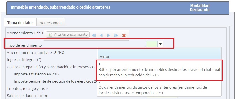 Rendimiento minimo computable arrendamiento familiares 2022